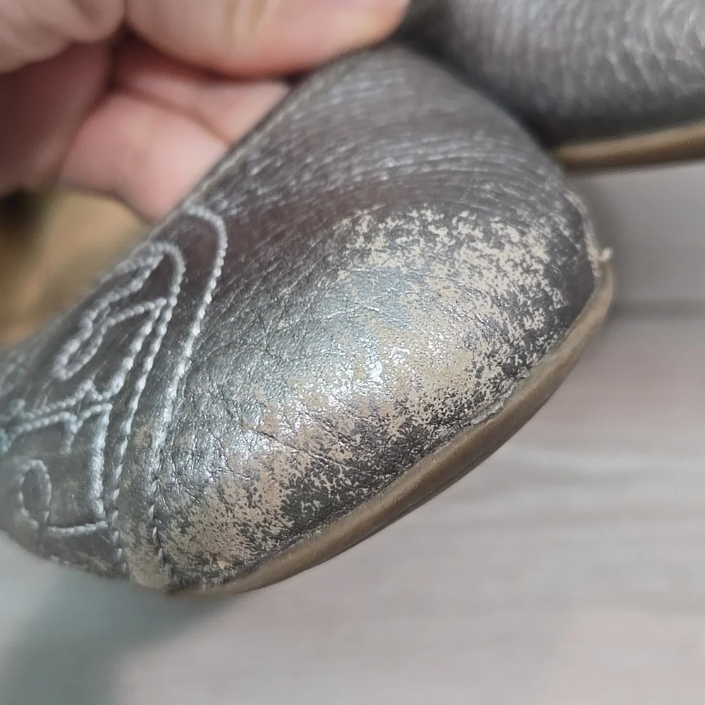 Tory Burch Womens Ruby Pewter silver Logo Flats Ballet shoes sz 9M